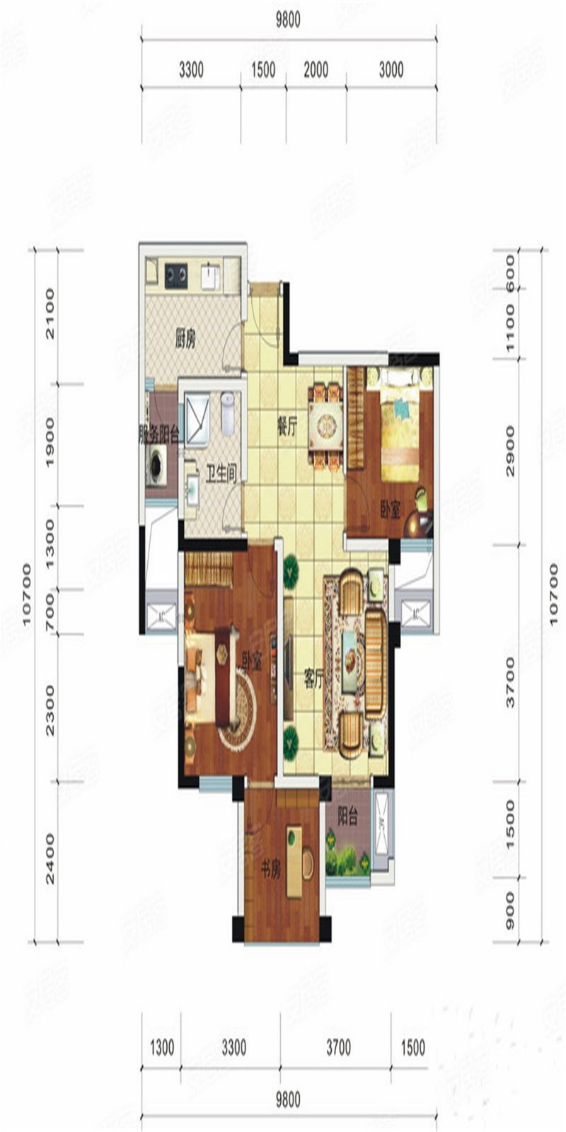 105现代三房装修效果图,海骏达 | 现代轻奢风装修案例效果图-美广网(图1)