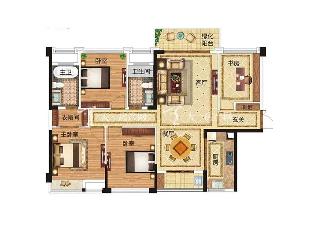 110混搭四房装修效果图,自建欧式古典混搭风装修案例效果图-美广网(图1)