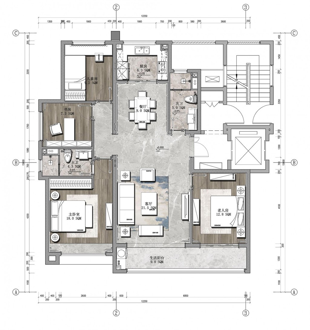 130现代三房装修效果图,优雅生活居所装修案例效果图-美广网