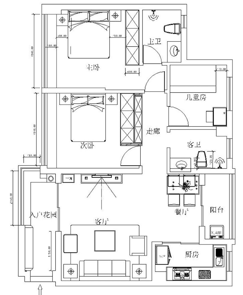 110美式三房装修效果图,双水康城装修案例效果图-美广网