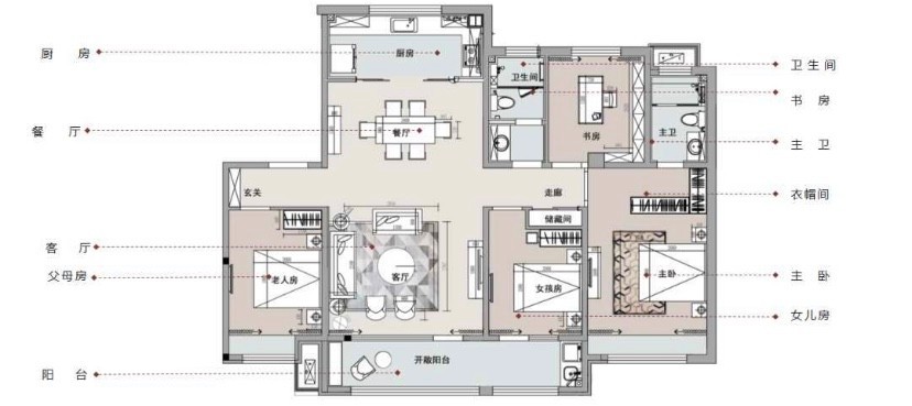 144现代三房装修效果图,轻松的居家氛围装修案例效果图-美广网