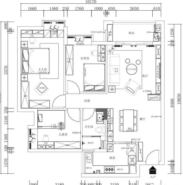 113现代三房装修效果图,113平简约风三居室装修案例效果图-美广网(图1)
