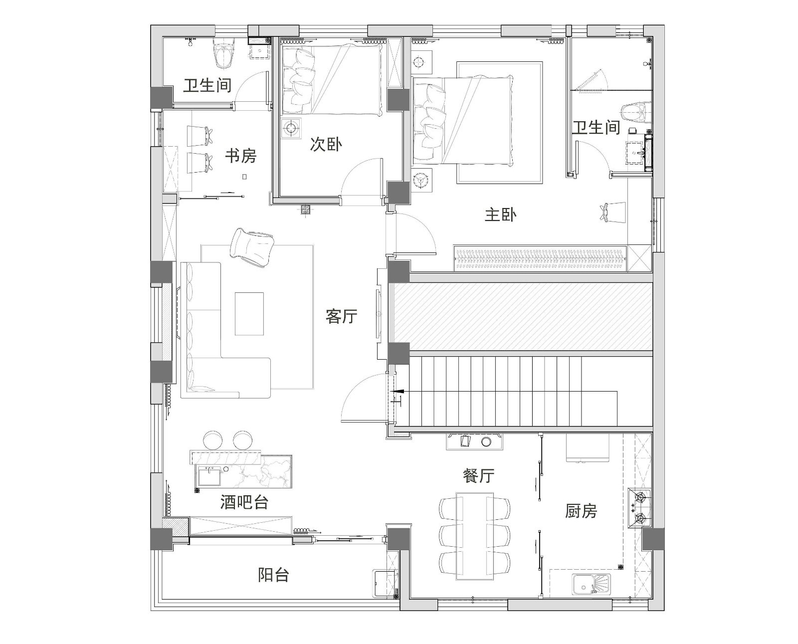 110现代三房装修效果图,爆改110m²现代轻奢范装修案例效果图-美广网