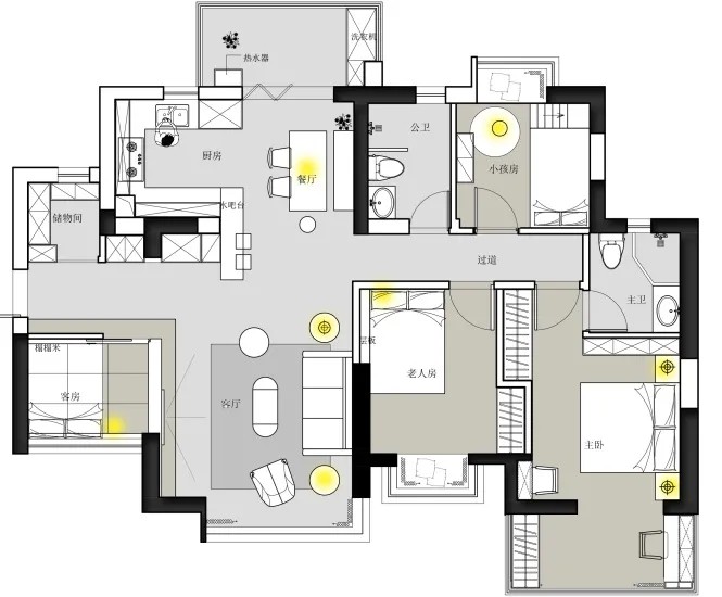 110现代三房装修效果图,110平超强收纳空间装修案例效果图-美广网