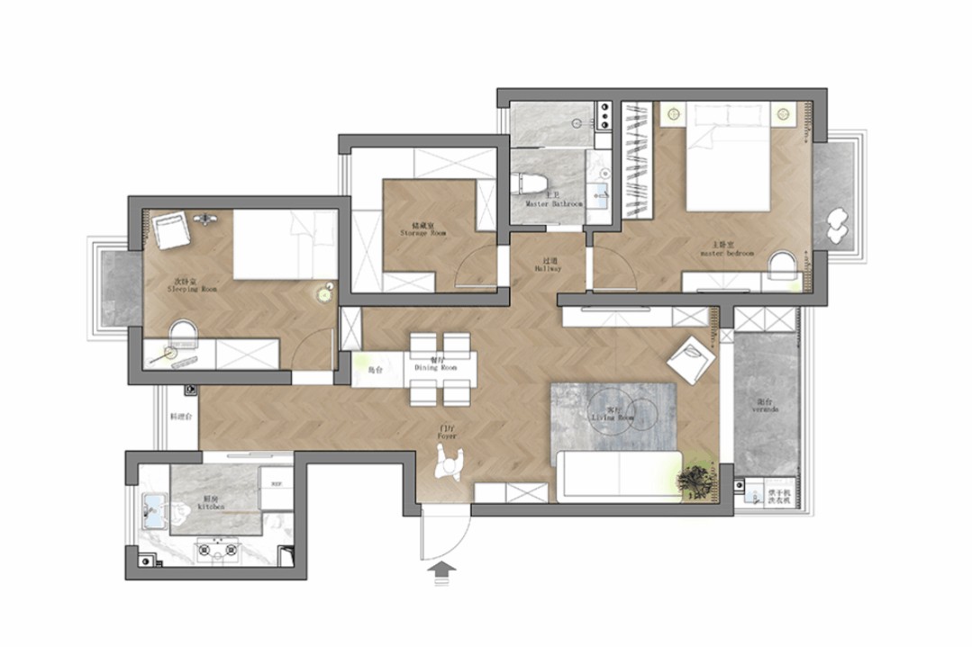 112现代三房装修效果图,112㎡超时髦现代风三居装修案例效果图-美广网(图1)
