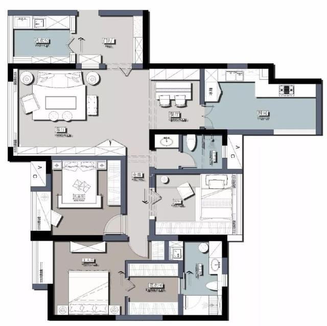135欧式三房装修效果图,135平北欧风三居室装修案例效果图-美广网(图1)