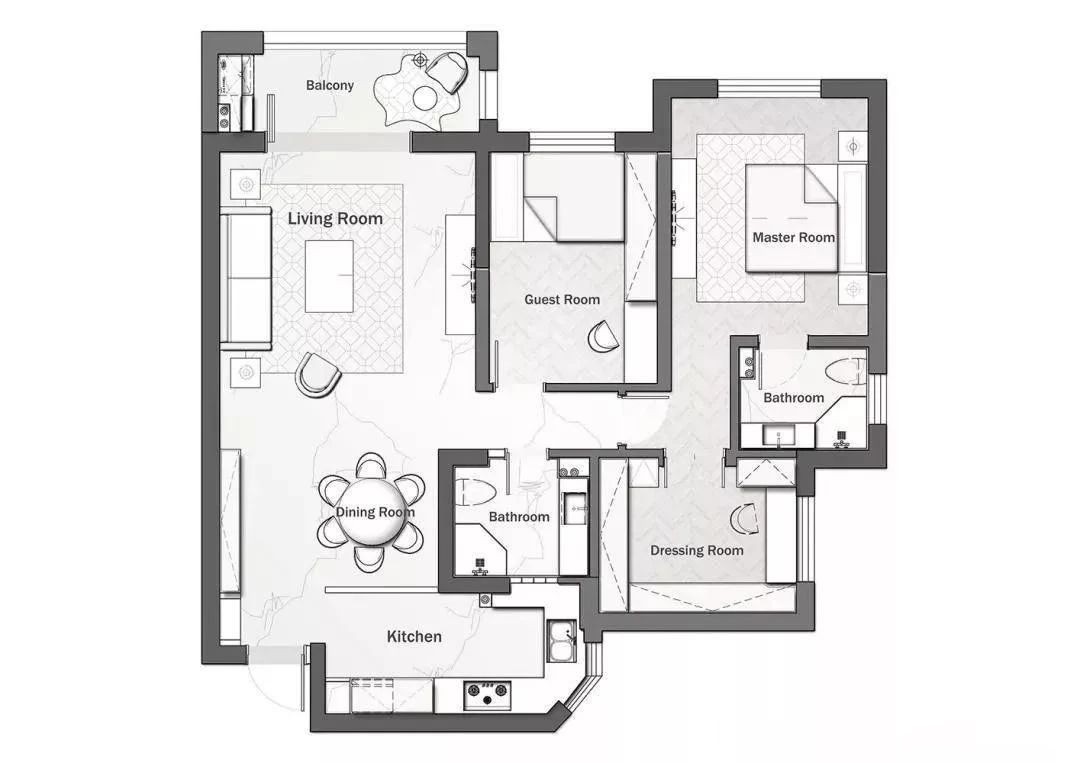 120欧式两房装修效果图,家就是这么温馨装修案例效果图-美广网(图1)