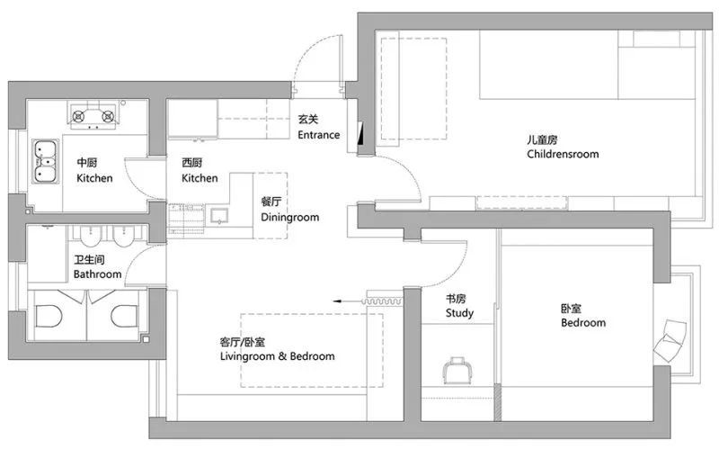 70欧式两房装修效果图,多彩北欧风装修案例效果图-美广网