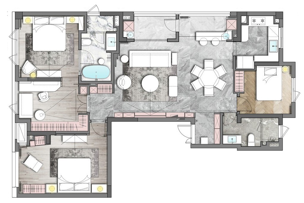 109现代三房装修效果图,简雅空间的诗意对白装修案例效果图-美广网