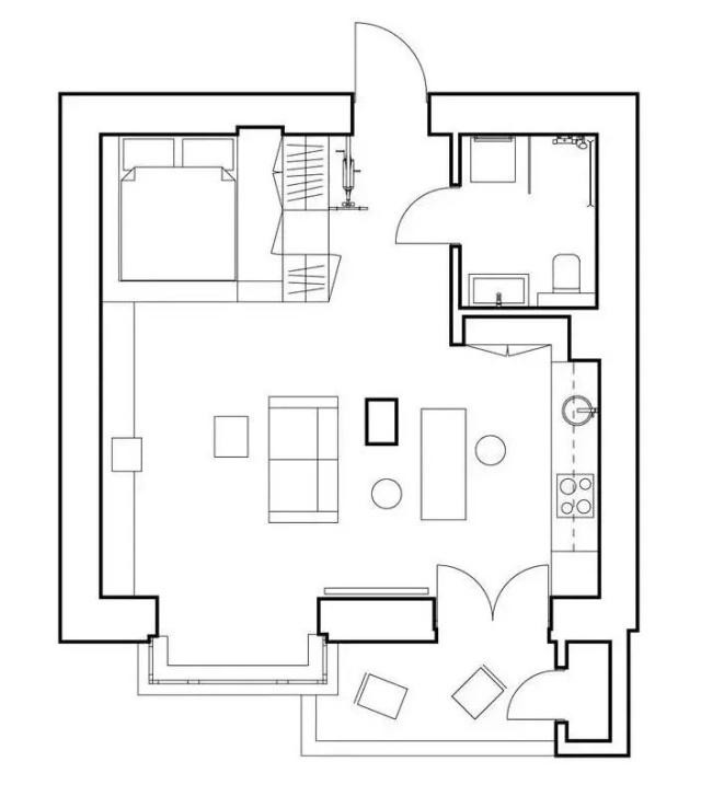 45现代小户型/一房装修效果图,45平极简小公寓装修案例效果图-美广网