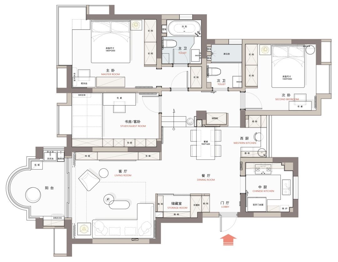 132中式四房装修效果图,混搭，书香亦有烟火气装修案例效果图-美广网(图1)