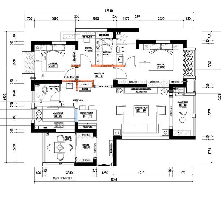 152现代三房装修效果图,浮影坠月沧澜装修案例效果图-美广网(图1)