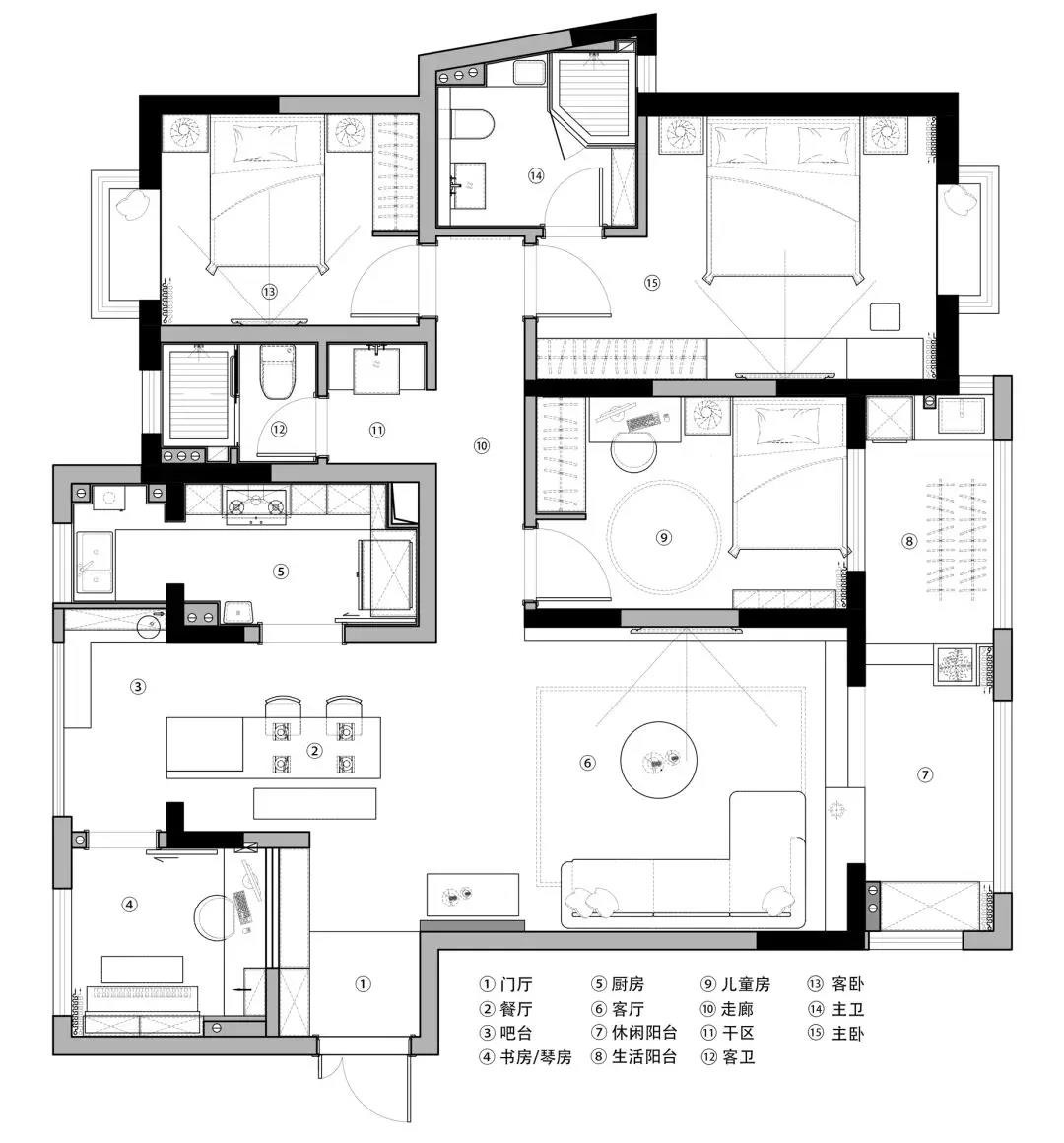 121现代四房装修效果图,121平现代风格静谧舒装修案例效果图-美广网(图1)