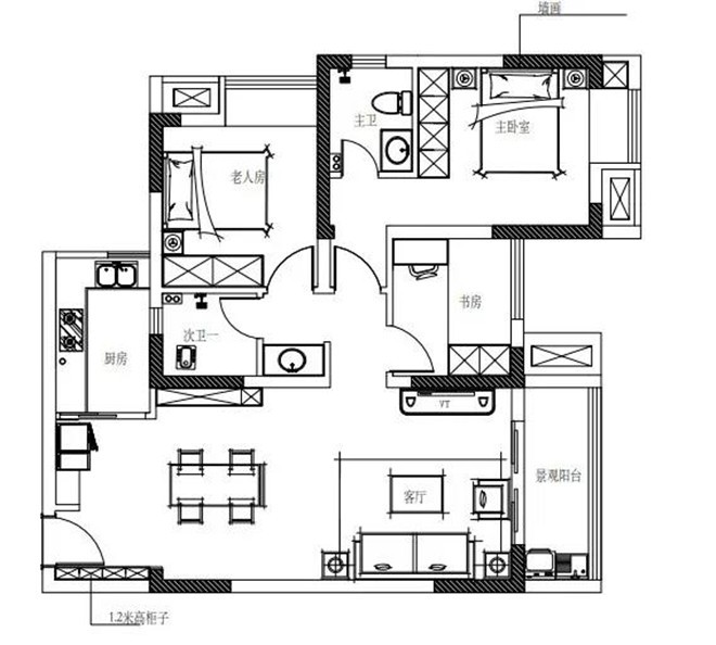 82混搭两房装修效果图,82m²轻复古风小家装修案例效果图-美广网