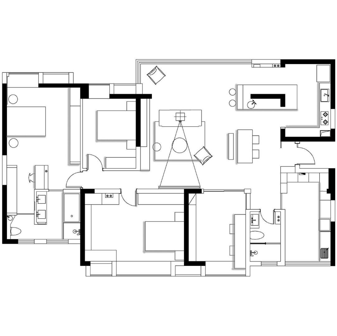 190现代三房装修效果图,极简之家装修案例效果图-美广网