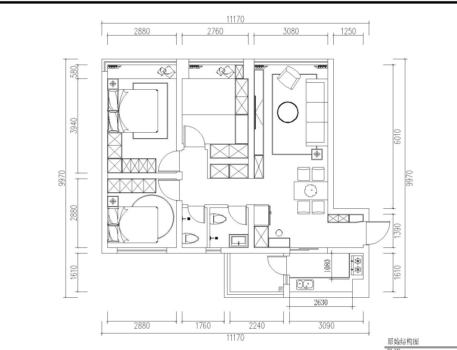 95现代三房装修效果图,西宸原著-三世同堂装修案例效果图-美广网(图1)