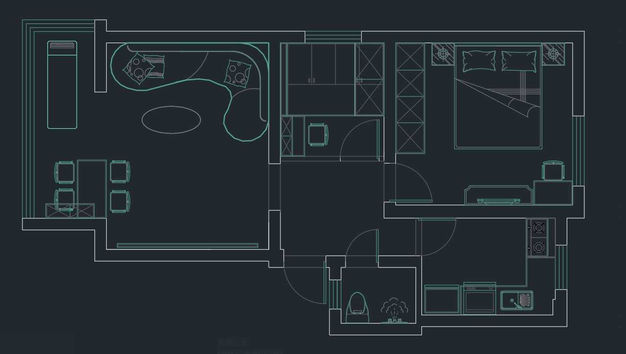 61现代两房装修效果图,下涧槽社区装修案例效果图-美广网(图1)