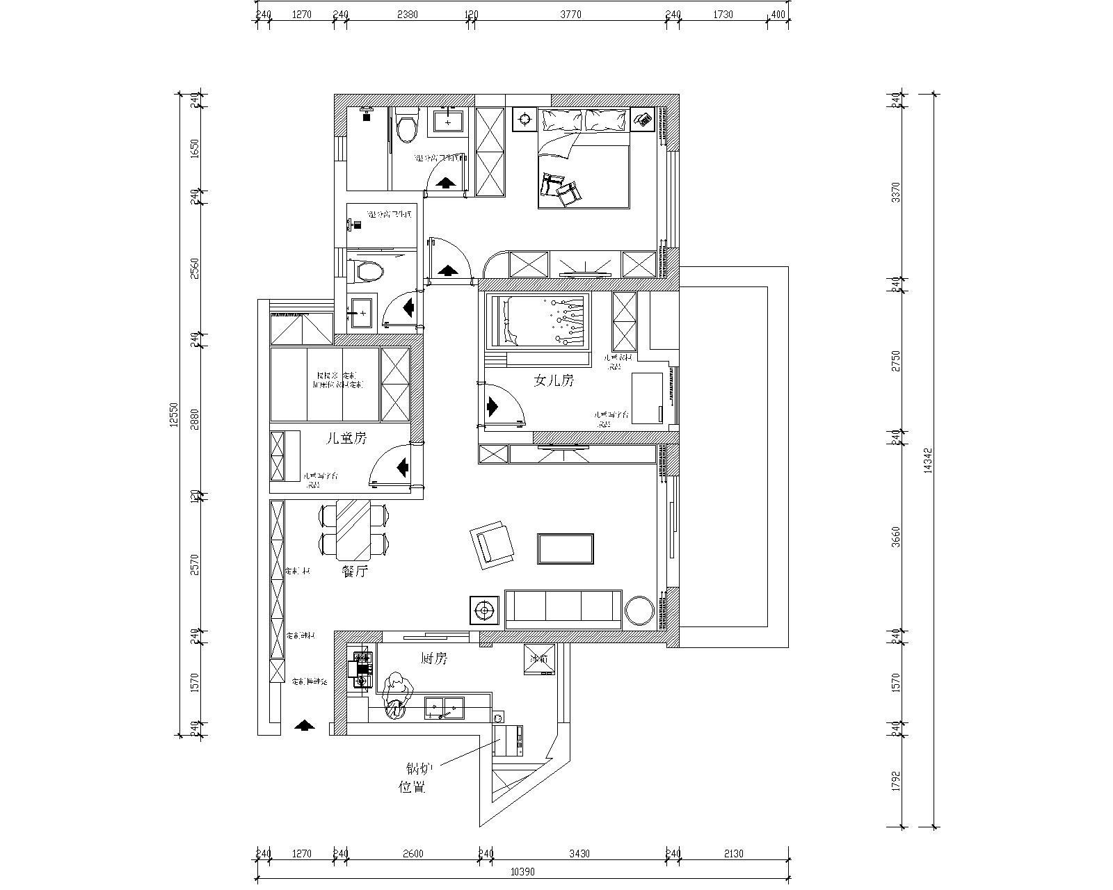 130现代三房装修效果图,春来130平方个性设计装修案例效果图-美广网