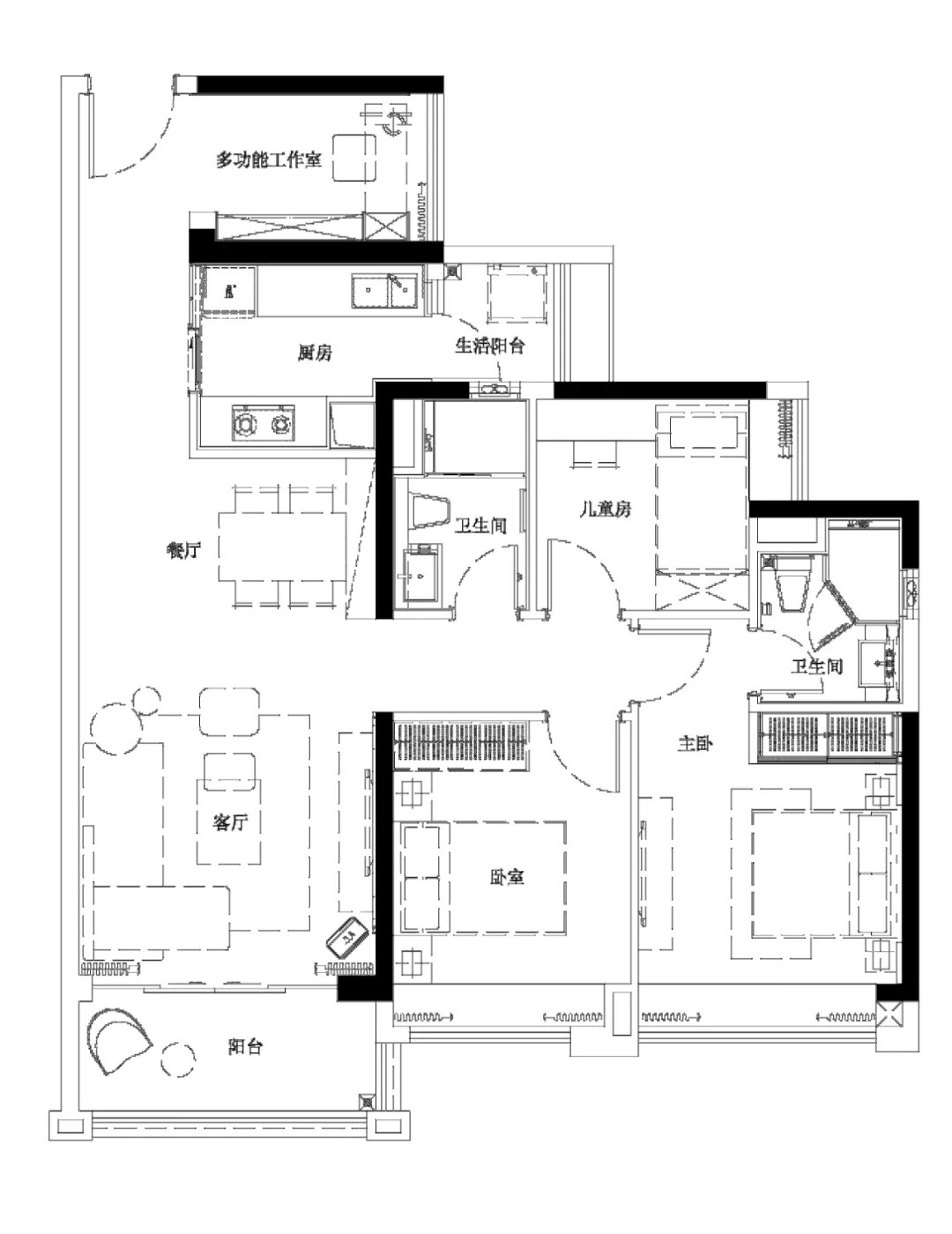 125现代三房装修效果图,原·生活装修案例效果图-美广网