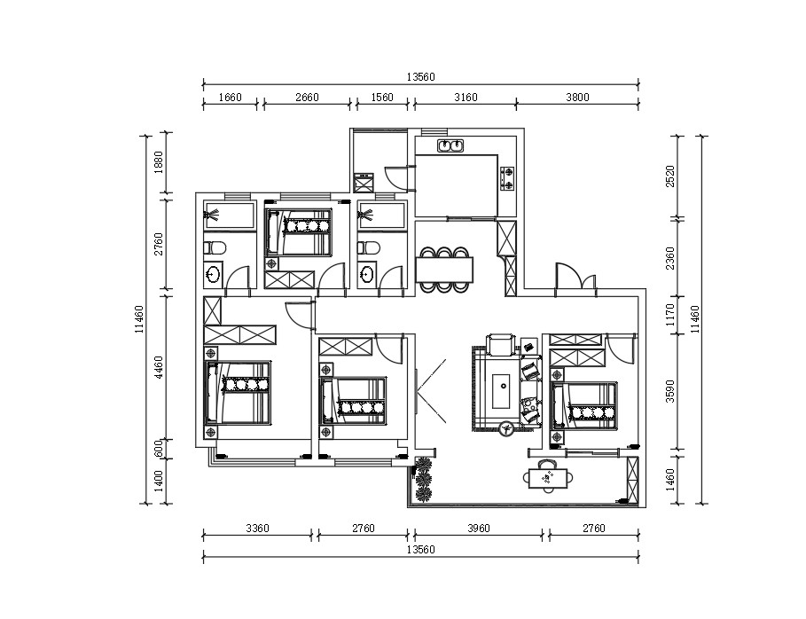 139现代四房装修效果图,简约生活装修案例效果图-美广网