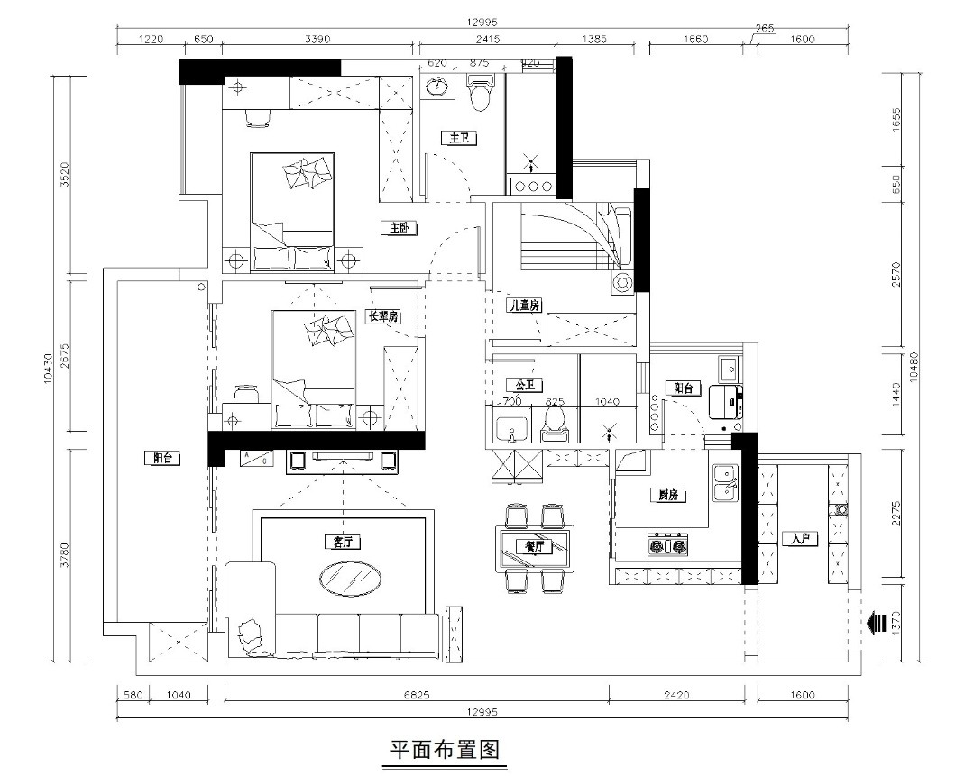 120混搭三房装修效果图,北辰郎诗装修案例效果图-美广网