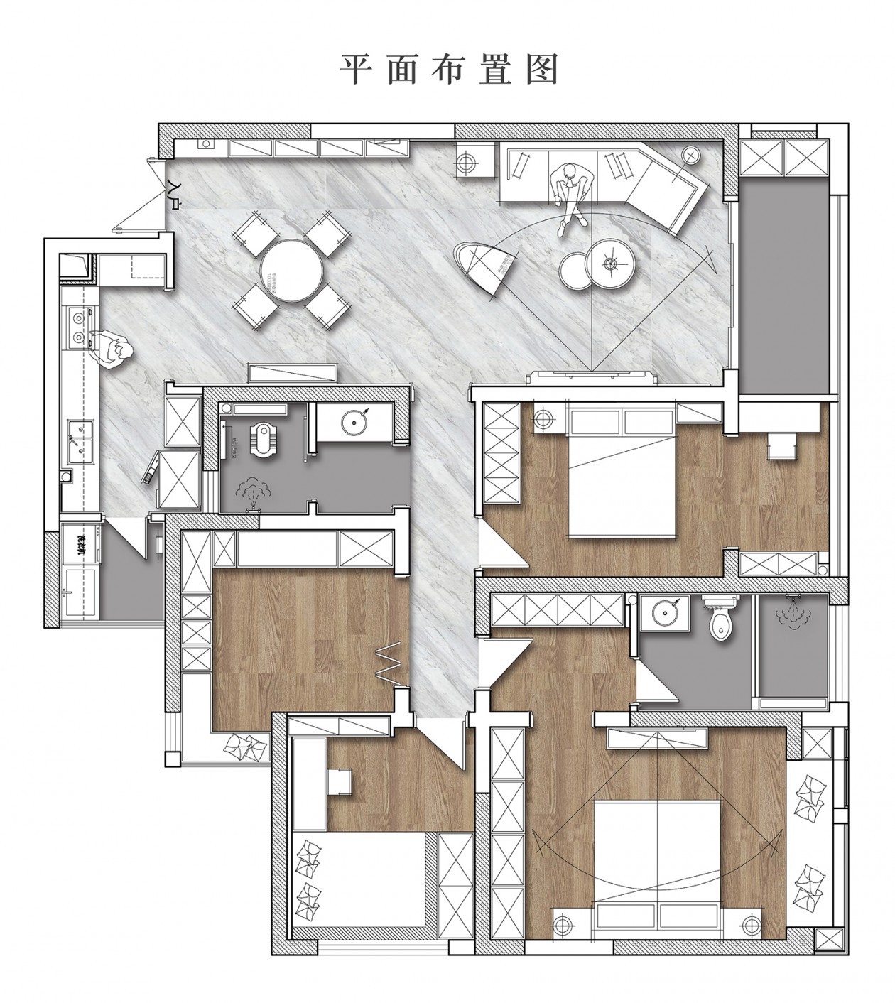 130现代三房装修效果图,烟火气与ga级感的平衡点装修案例效果图-美广网