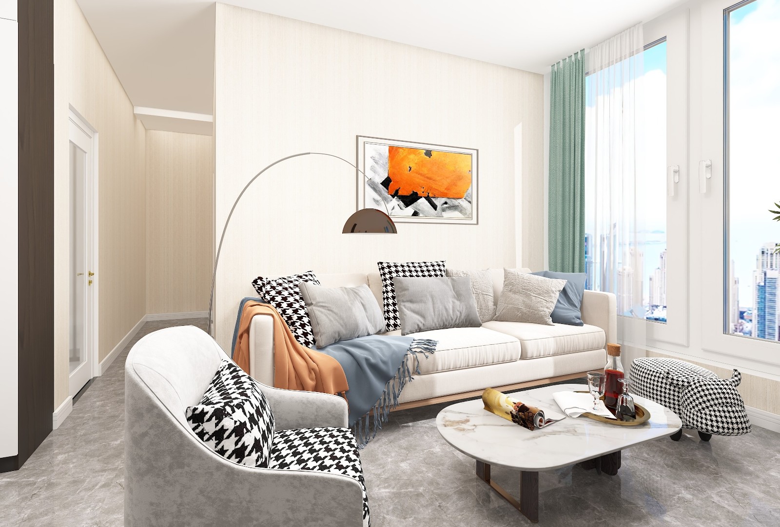 53现代两房装修效果图,53平简约风装修案例效果图-美广网(图2)