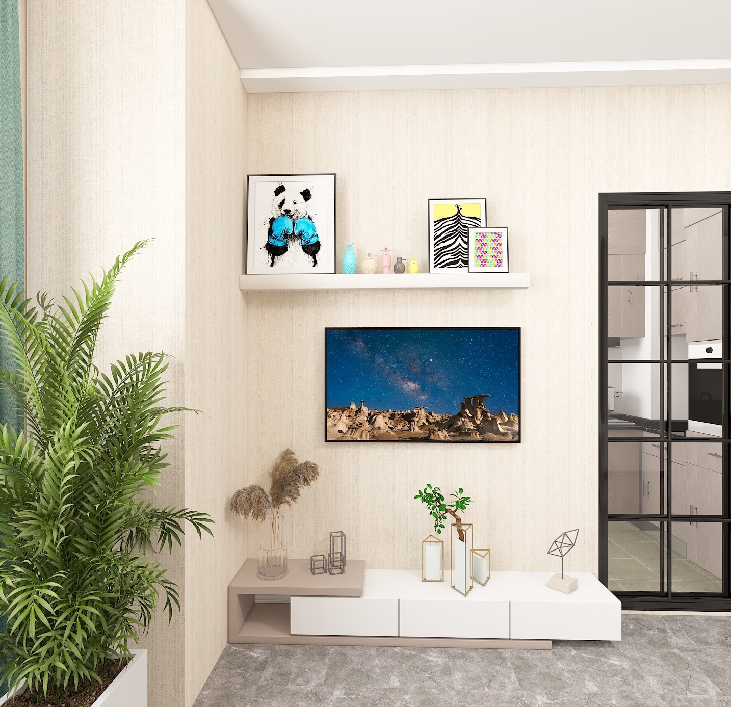 53现代两房装修效果图,53平简约风装修案例效果图-美广网(图3)