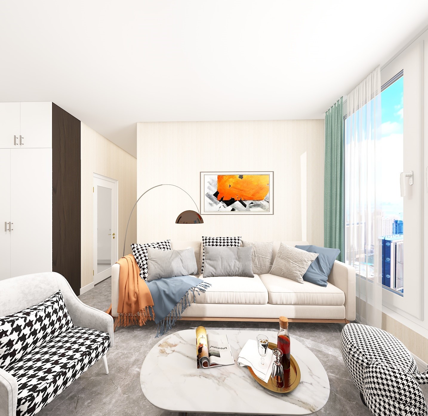 53现代两房装修效果图,53平简约风装修案例效果图-美广网(图4)