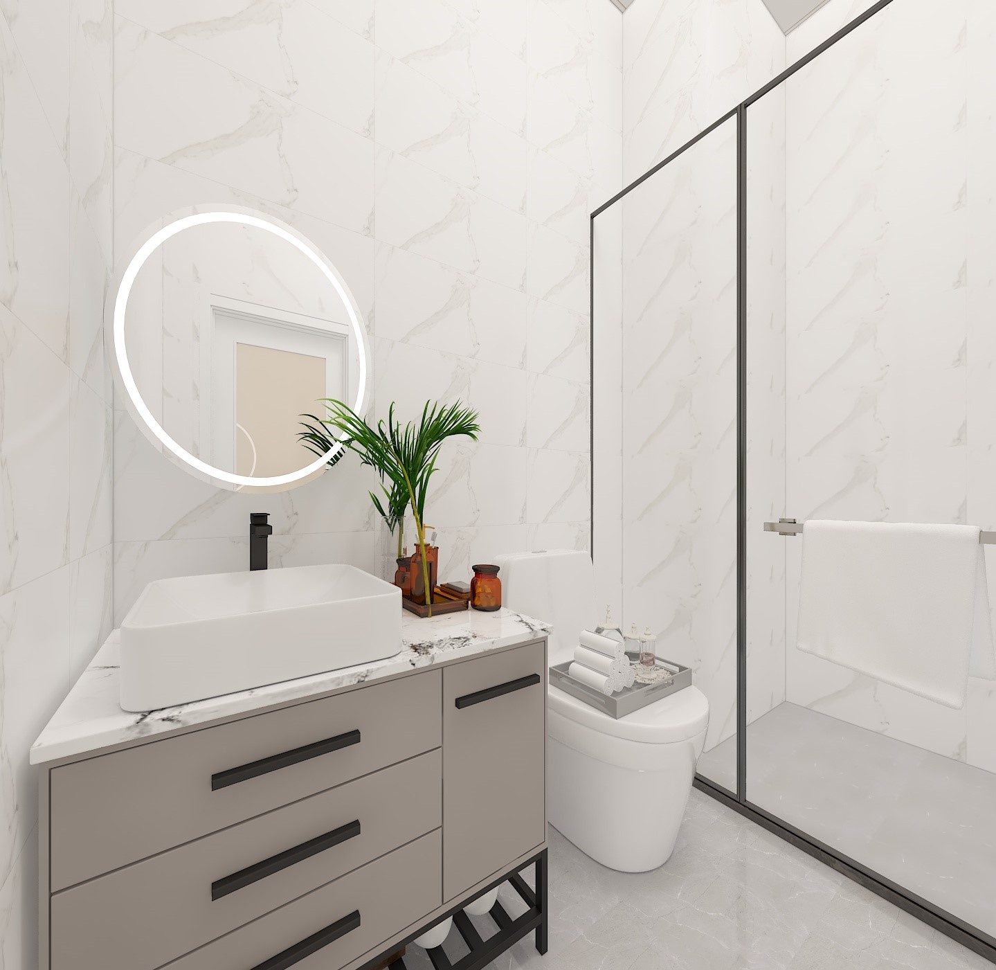 53现代两房装修效果图,53平简约风装修案例效果图-美广网(图8)