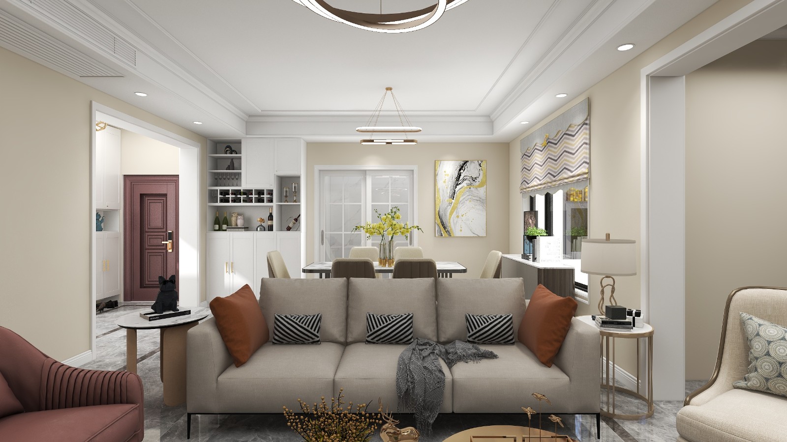 102简欧三房装修效果图,102m²不一样的简欧风装修案例效果图-美广网(图2)