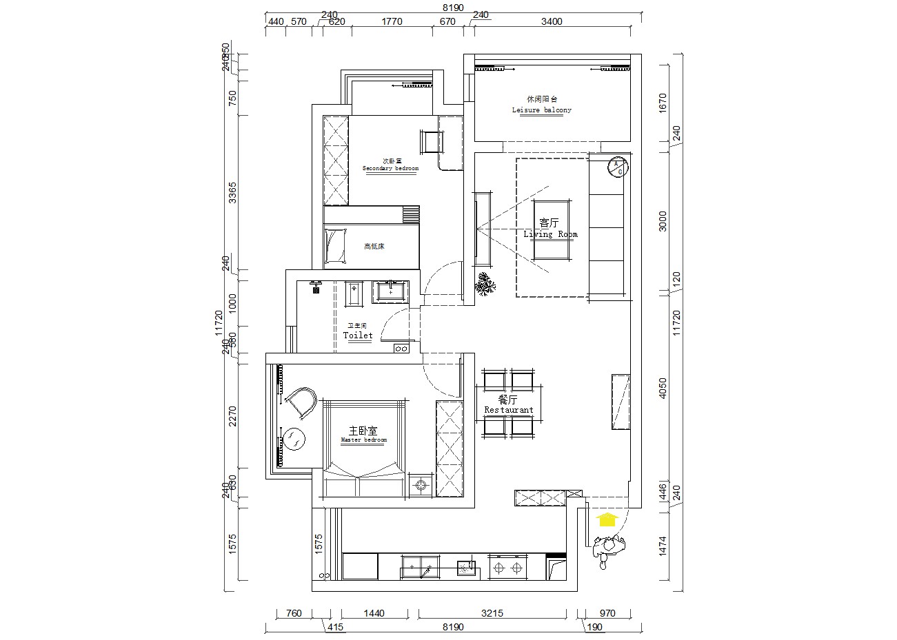 88现代两房装修效果图,88m²温馨家园装修案例效果图-美广网