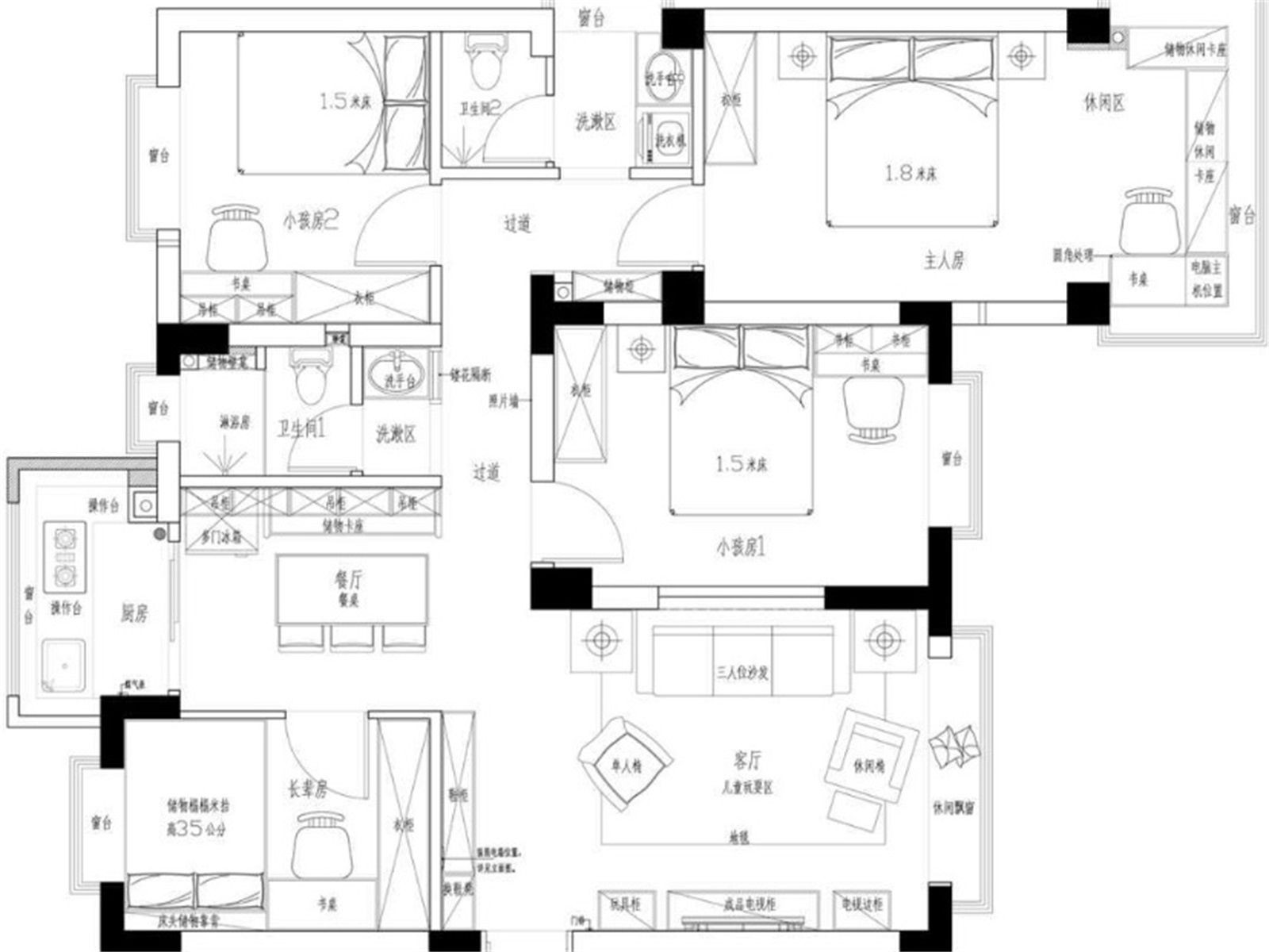 130现代三房装修效果图,演绎简约宁静之居装修案例效果图-美广网
