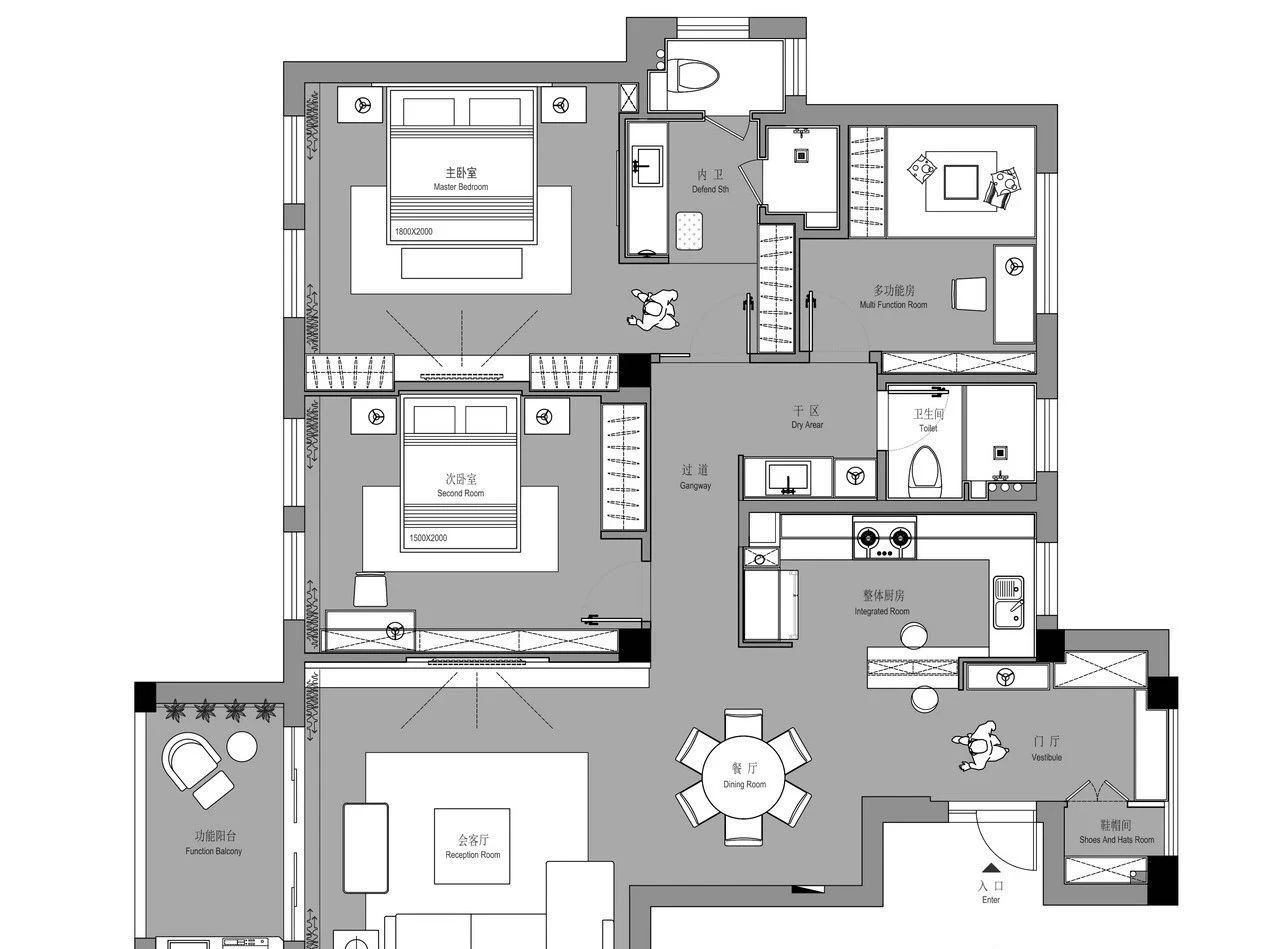135现代三房装修效果图,135㎡婚房，时尚精致装修案例效果图-美广网(图1)