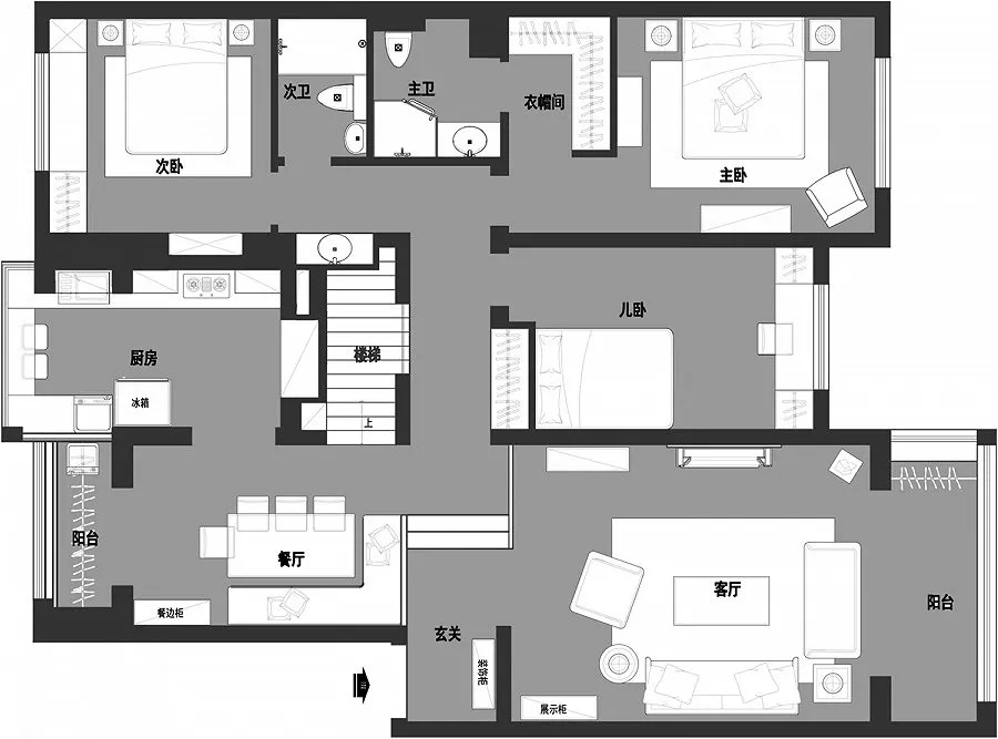 105现代三房装修效果图,通透舒适现代风格装修案例效果图-美广网(图1)