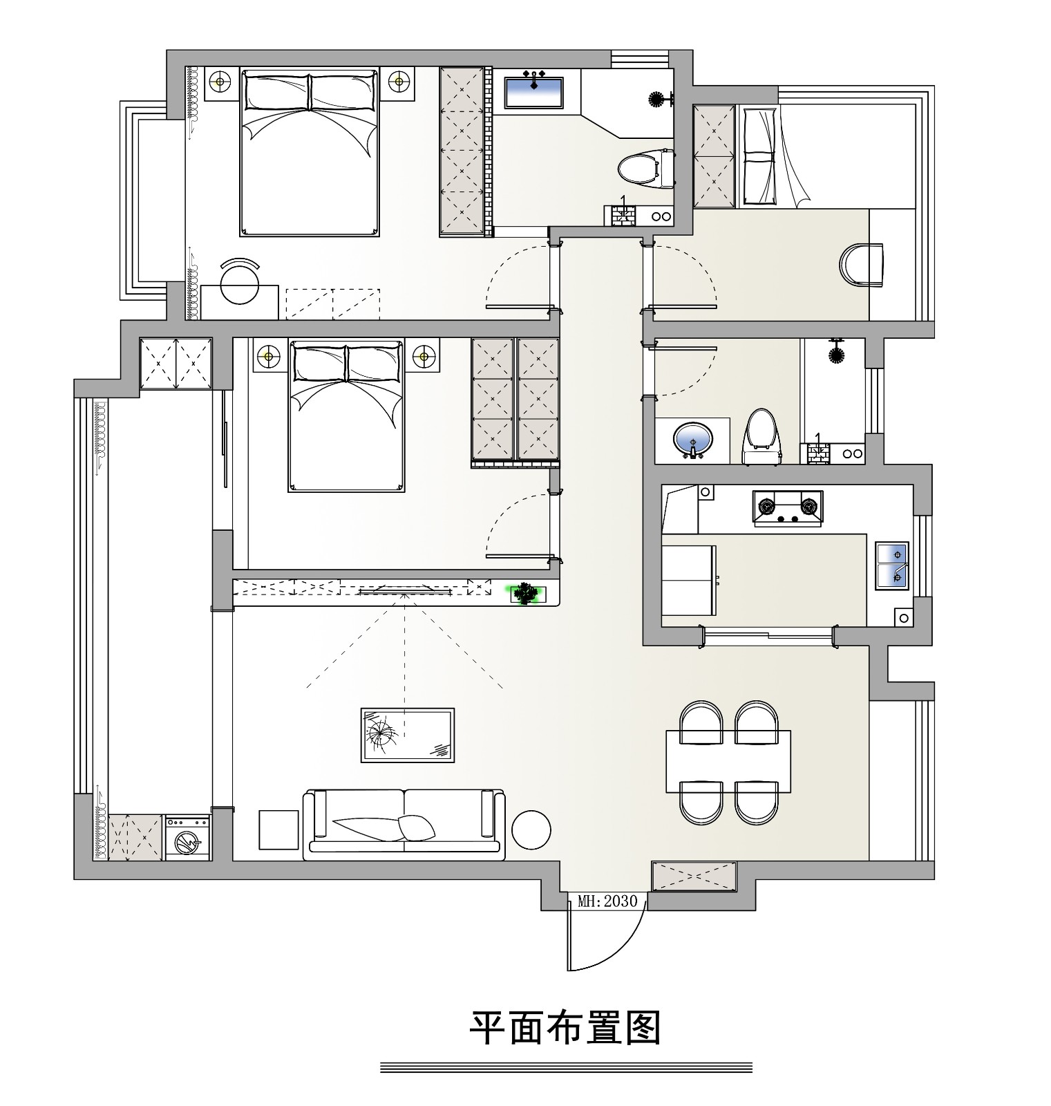120现代三房装修效果图,简约之家装修案例效果图-美广网