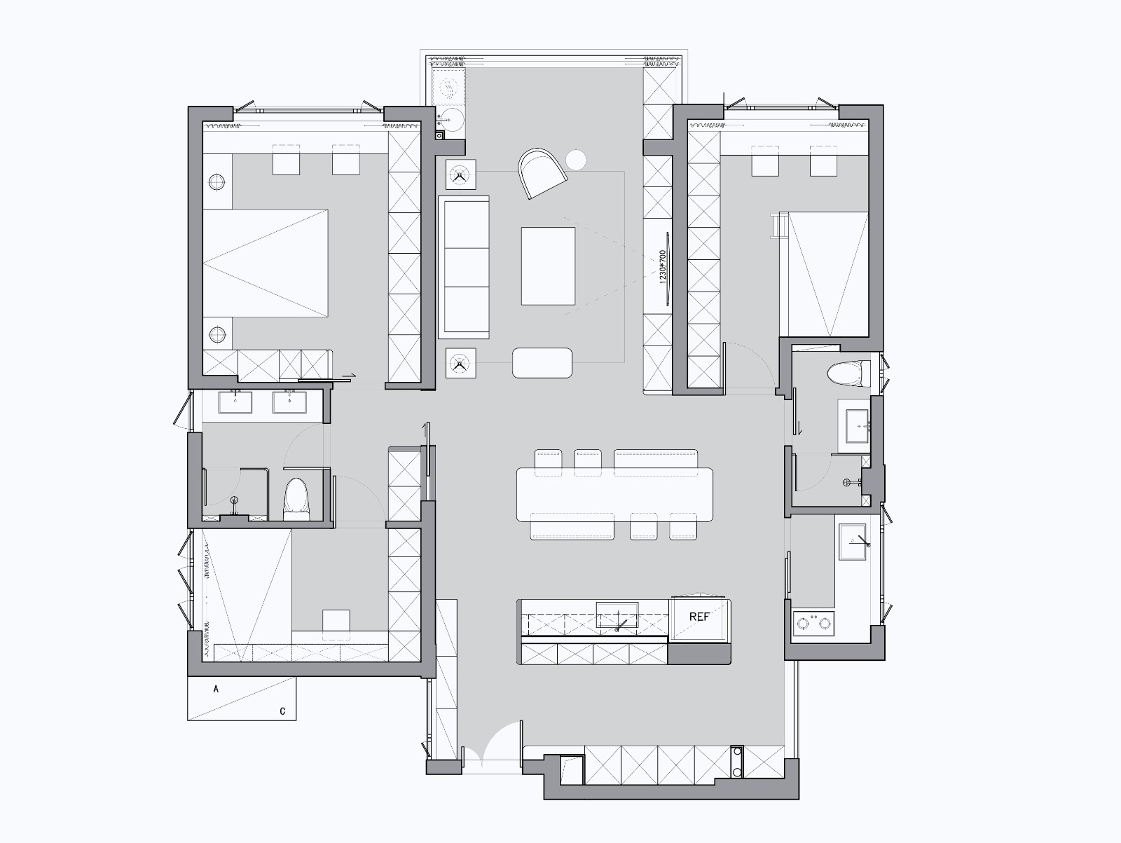 82现代两房装修效果图,现代简约，留白的空间装修案例效果图-美广网(图1)
