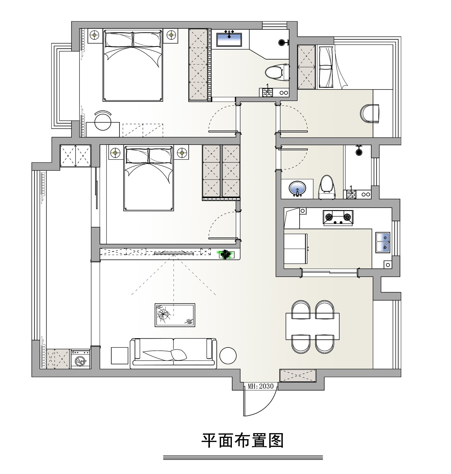 91现代三房装修效果图,花样年90平现代风格装修案例效果图-美广网