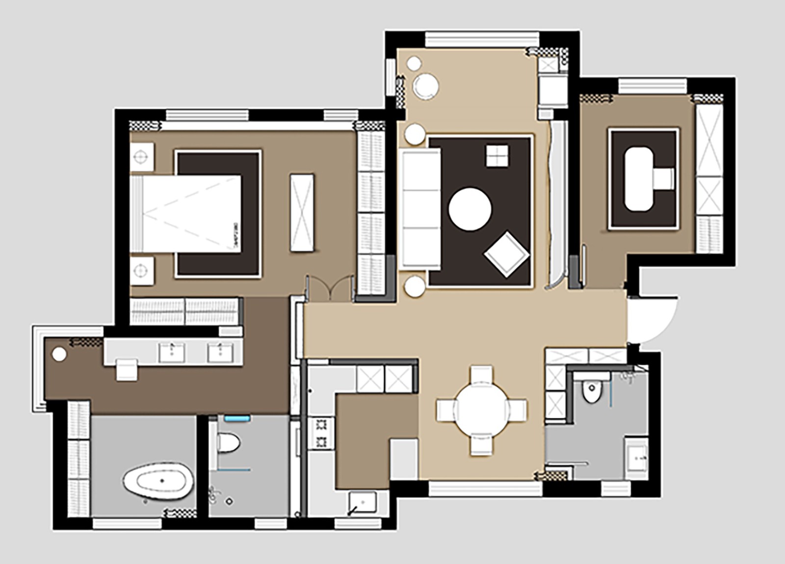 130现代三房装修效果图,游走在理性与浪漫间的家装修案例效果图-美广网