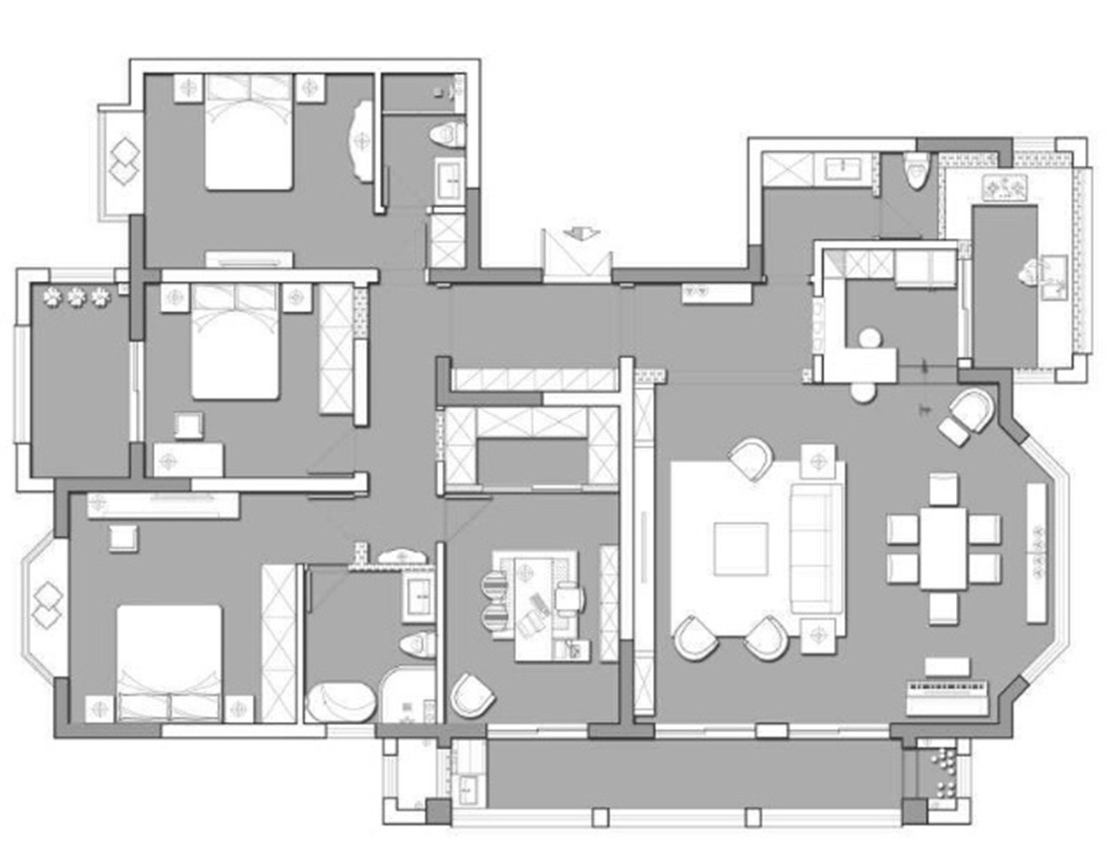 130现代三房装修效果图,简单、纯粹装修案例效果图-美广网