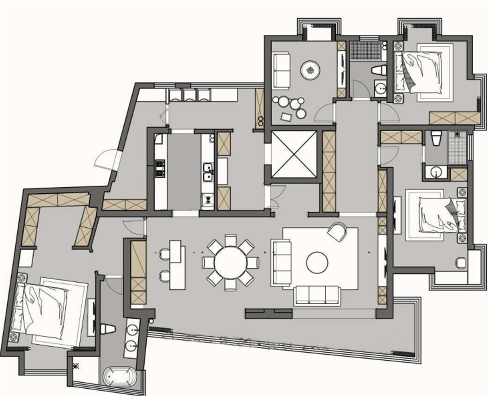 130现代三房装修效果图,控制细节平衡空间情感装修案例效果图-美广网