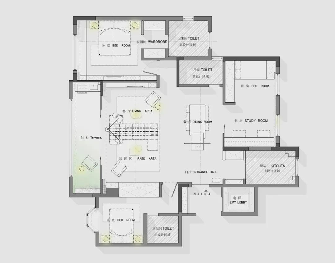 120现代三房装修效果图,现代简约， 空间放大装修案例效果图-美广网