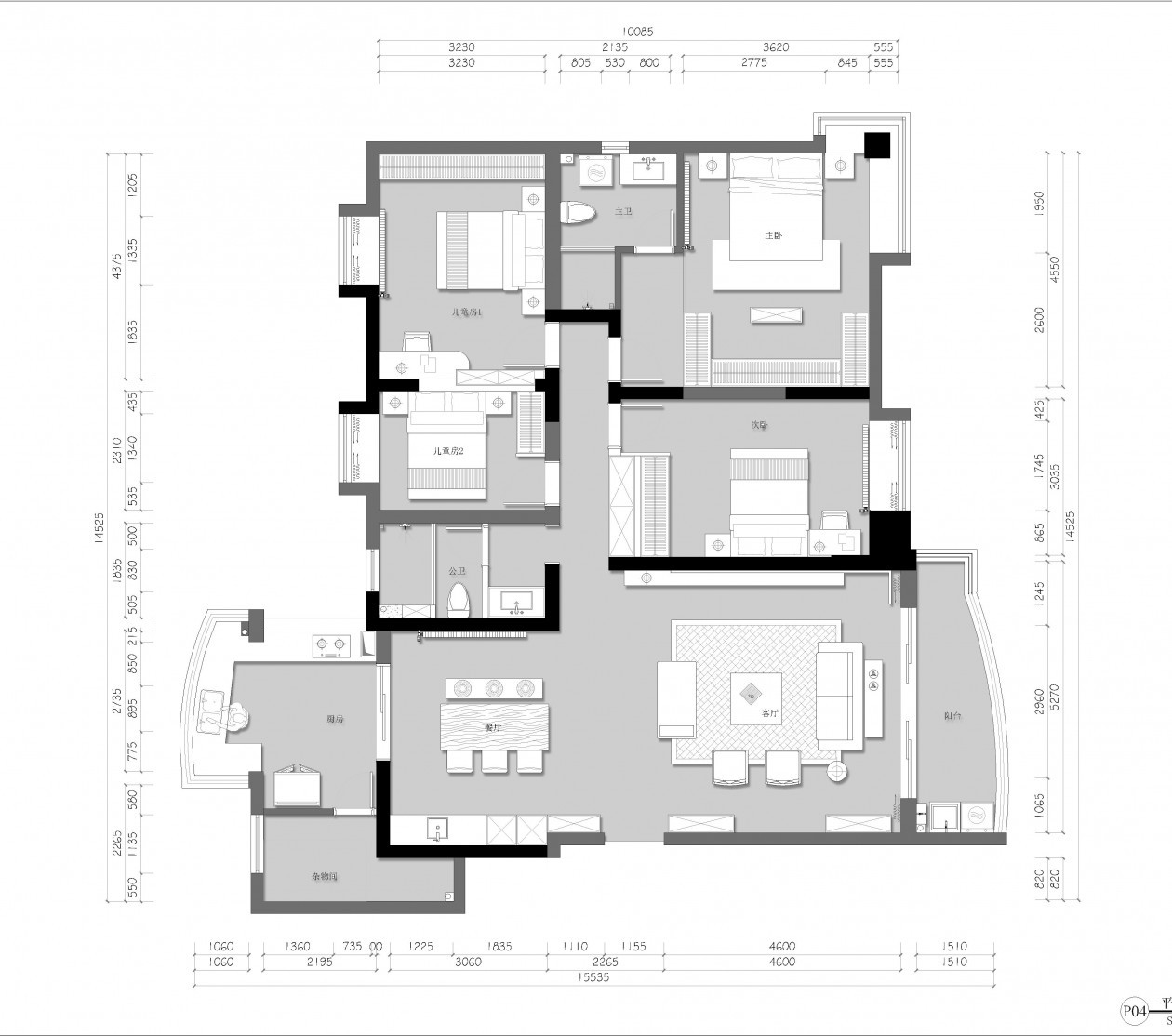 130现代三房装修效果图,复古而不失现代的简约利落装修案例效果图-美广网(图1)