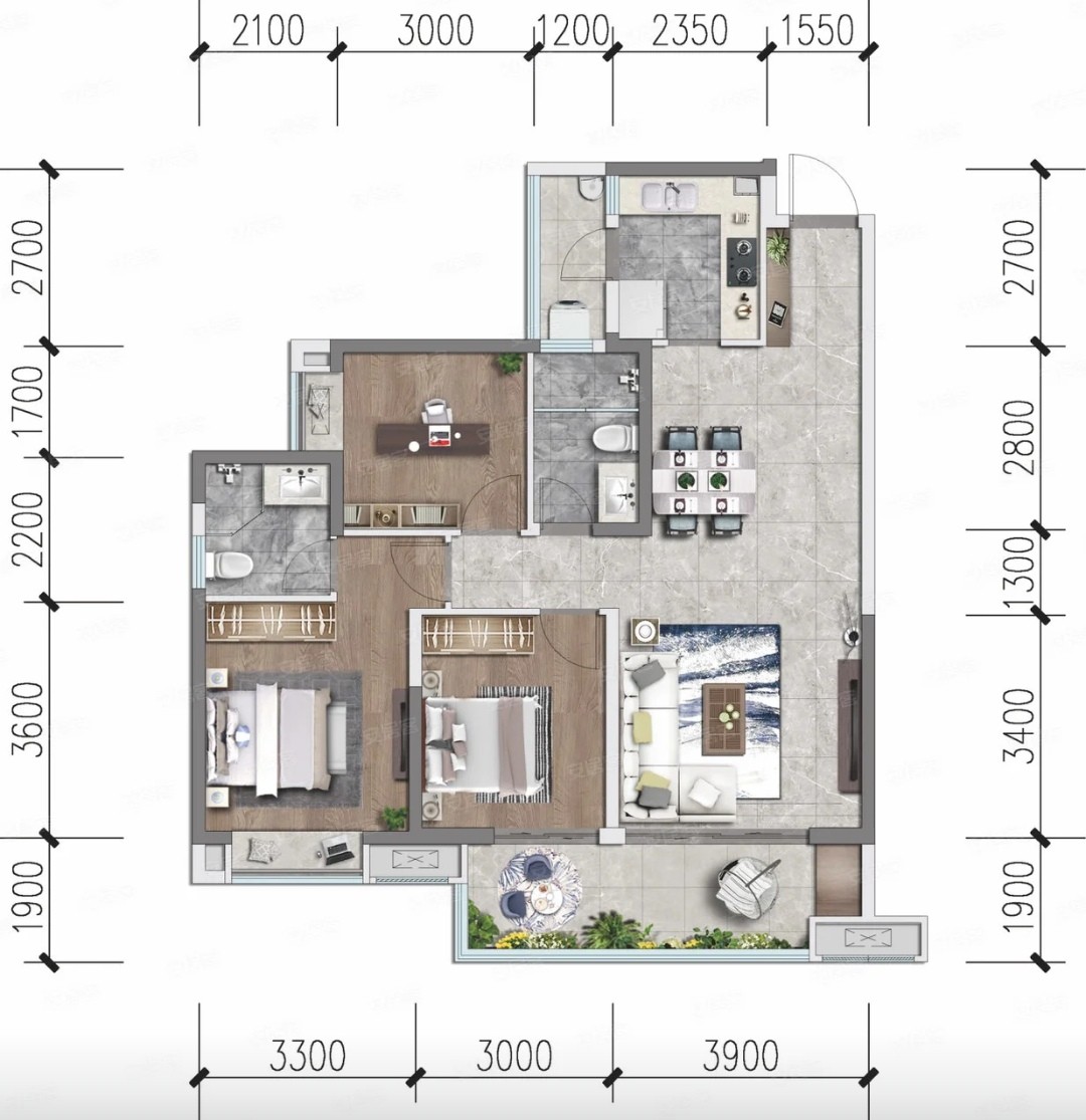 90现代三房装修效果图,90㎡现代3居装修案例效果图-美广网(图1)