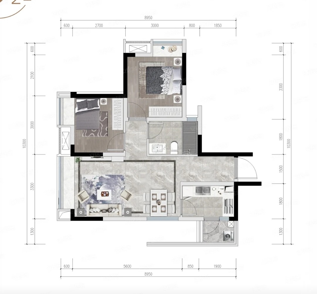90现代两房装修效果图,90㎡现代风格装修案例效果图-美广网(图1)