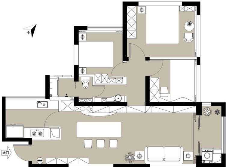 69现代三房装修效果图,清新与活力气息装修案例效果图-美广网