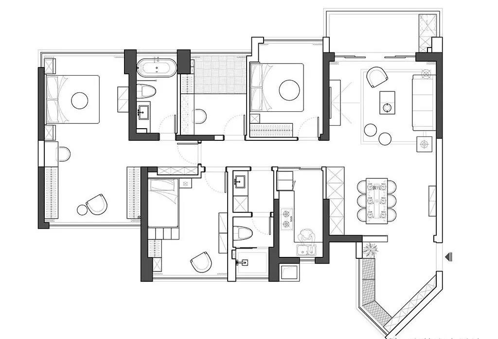 142混搭四房装修效果图,王府花园——法式轻奢装修案例效果图-美广网