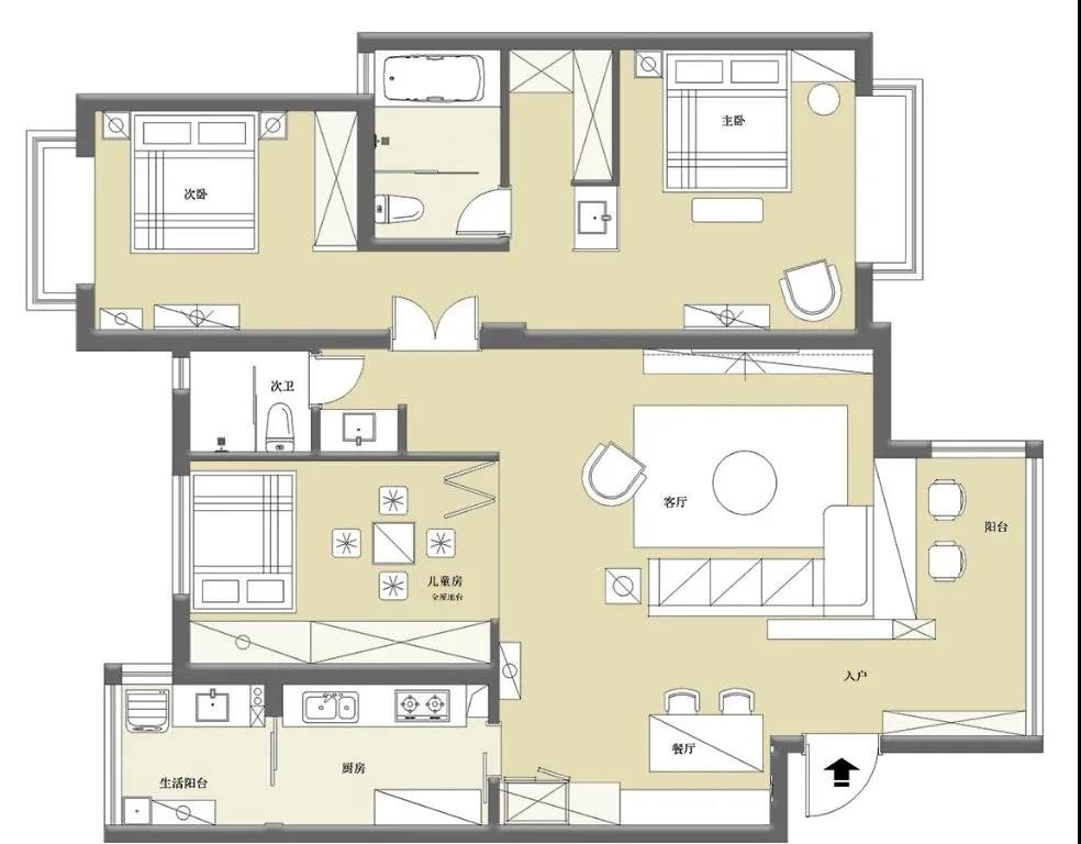 130日式两房装修效果图,130㎡公寓悠然居所装修案例效果图-美广网(图1)