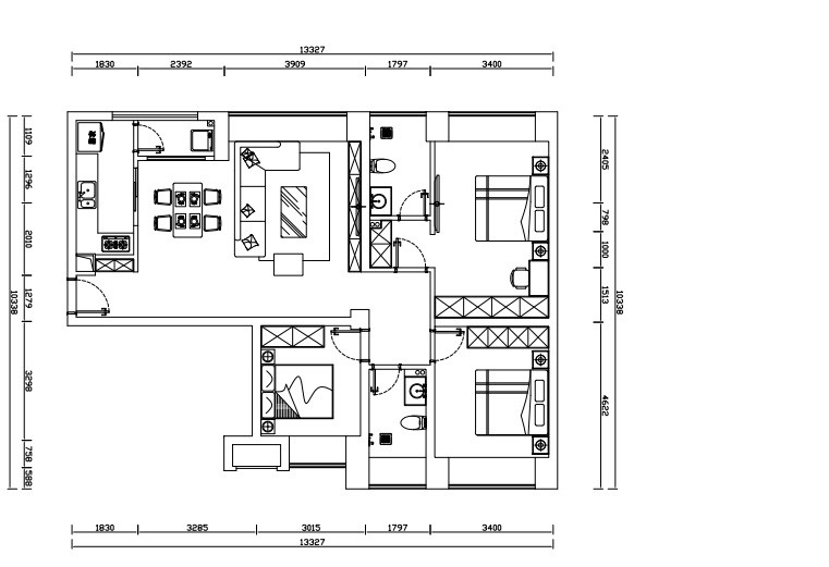 130现代三房装修效果图,现代风格三室装修案例效果图-美广网