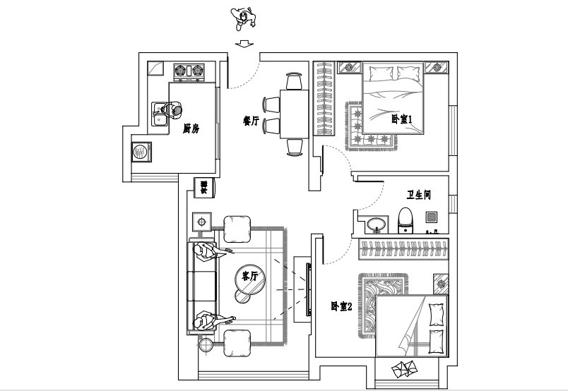 75北欧两房装修效果图,旧房翻新套二装修案例效果图-美广网